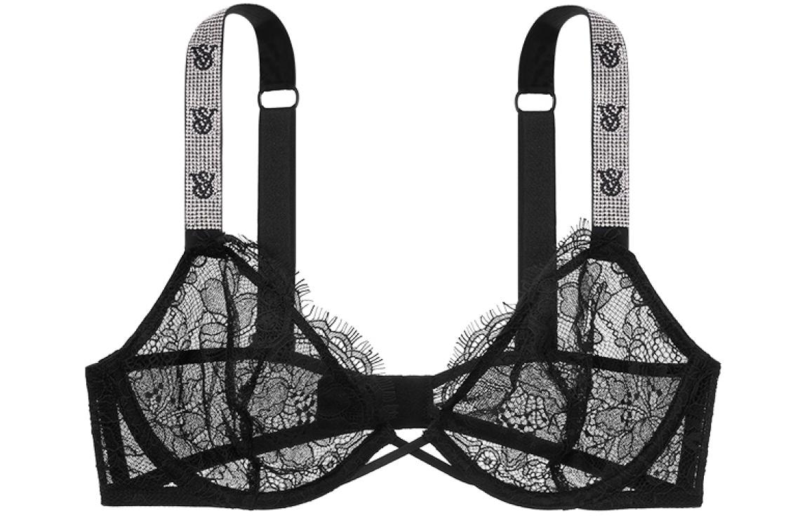 Victoria'S Secret Sparkle Logo Lace Bra Black