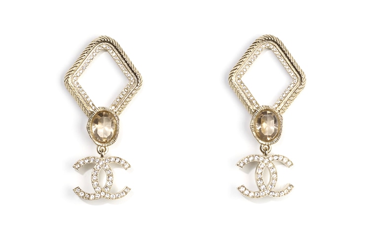CHANEL Metal Crystal Double C Earrings