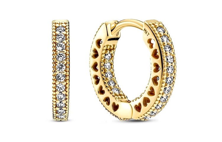 Pandora/潘多拉 Pandora Pavé Heart Earrings Gold