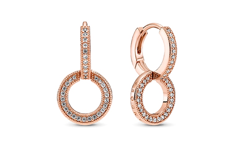 Pandora/潘多拉 Pandora Rose Shimmering Double Hoop Earrings