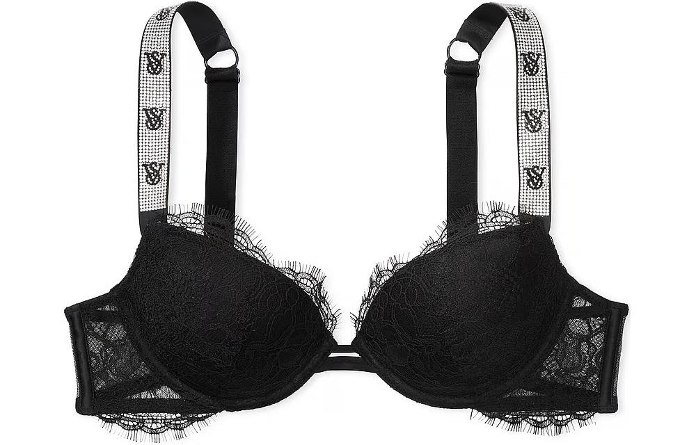 Victoria'S Secret Shine Strap Lace Push-Up Bra Black