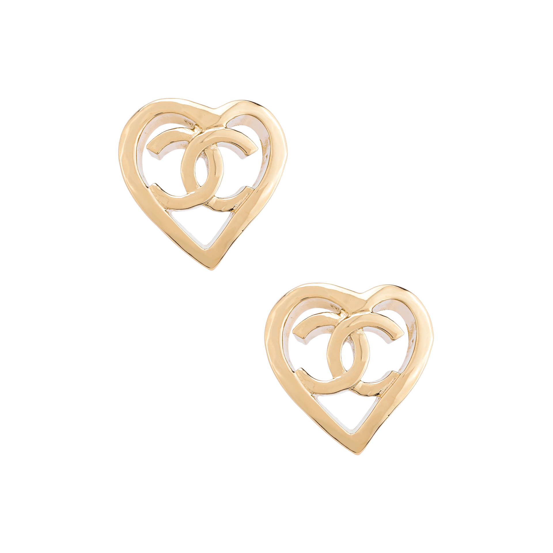 CHANEL Double C Heart Earrings Gold