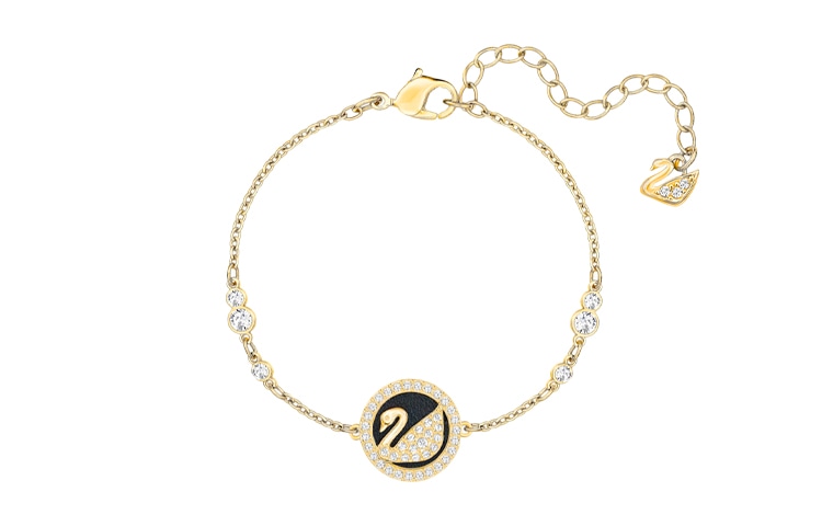 Swarovski Leather Swan Bracelet Gold