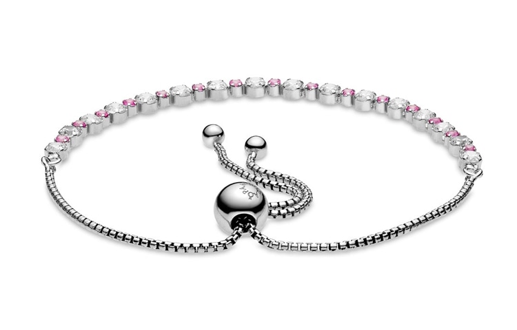 Pandora/潘多拉 Pandora Transparent Sparkling Slider Bracelet Silver Pink