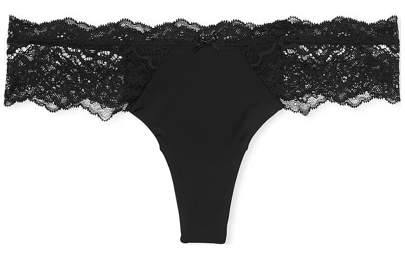 Victoria'S Secret DREAM ANGELS Lace-Trim Thong PantyBlack 1