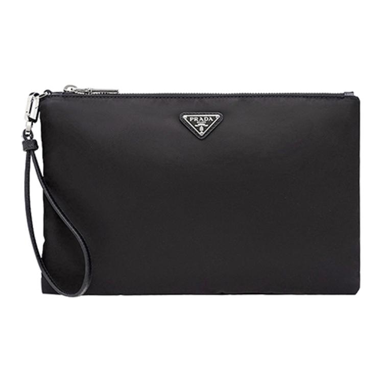 Prada Enamel Triangle Logo Nylon Pouch Small Black