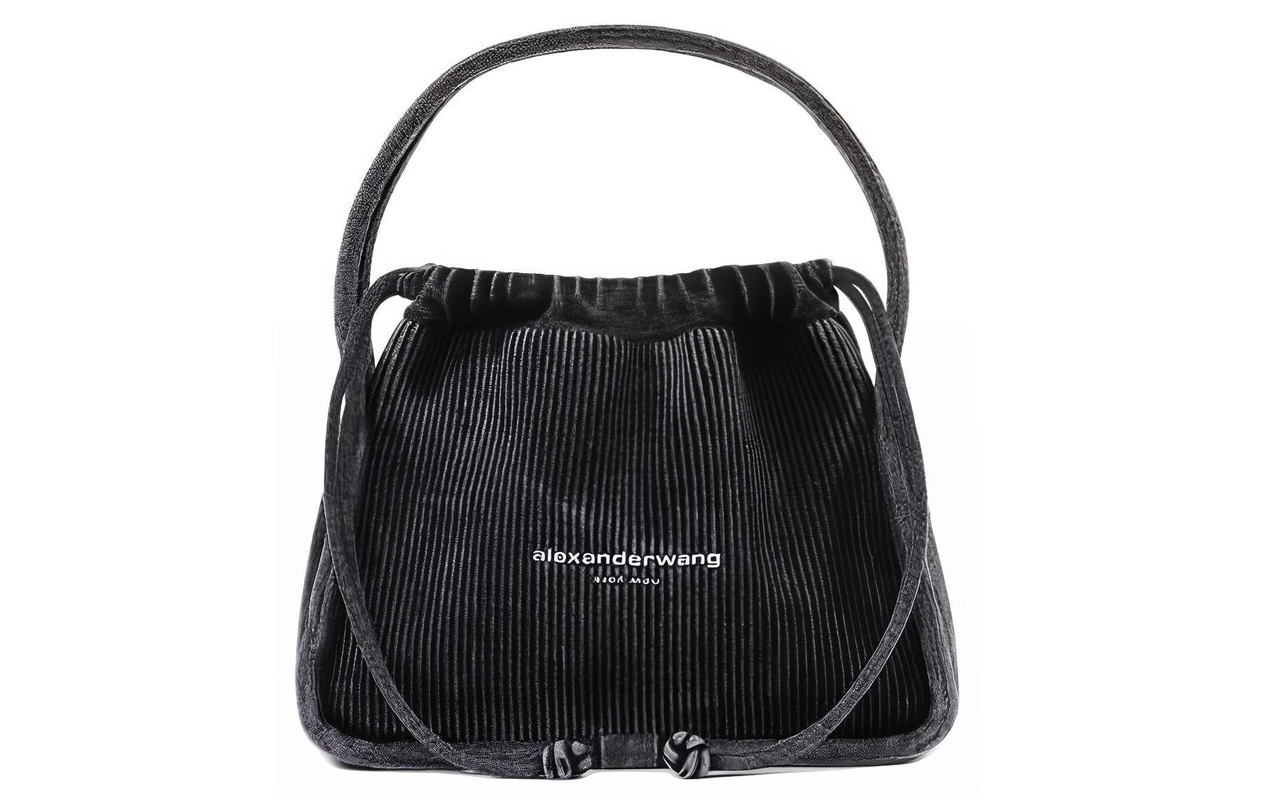 Alexander Wang Gradient Ribbed Logo Drawstring Tote Small Gray