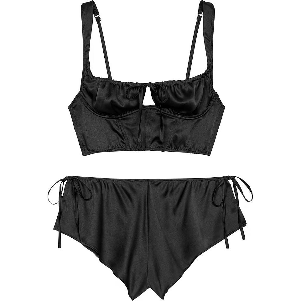 Victoria's Secret/维多利亚的秘密 Victoria's Secret Satin Corset Top & Shorts Set Black