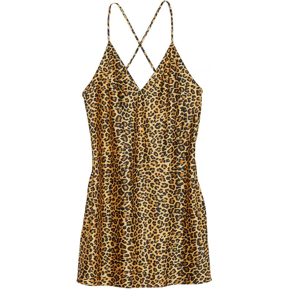 Victoria'S Secret Satin Open-Back Slip ANIMAL PRINT V
