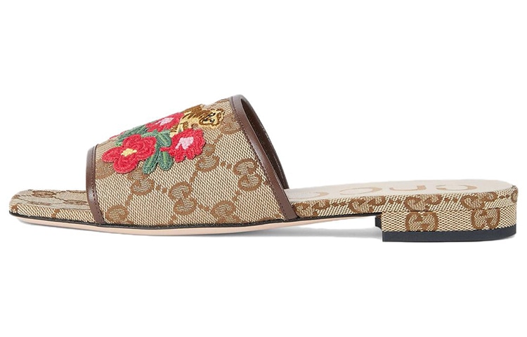 Gucci Tiger Embroidered Slides Beige — фото 6