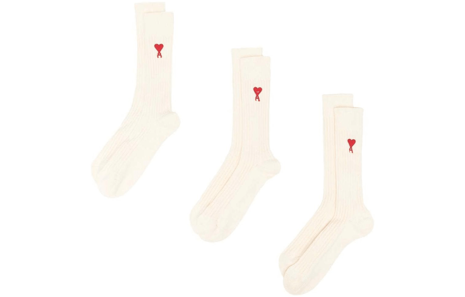 AMIPARIS FW22 Logo Ribbed Mid Socks 3-Pack White