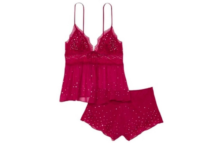 Victoria'S Secret Satin Lace Loungewear Set Purple