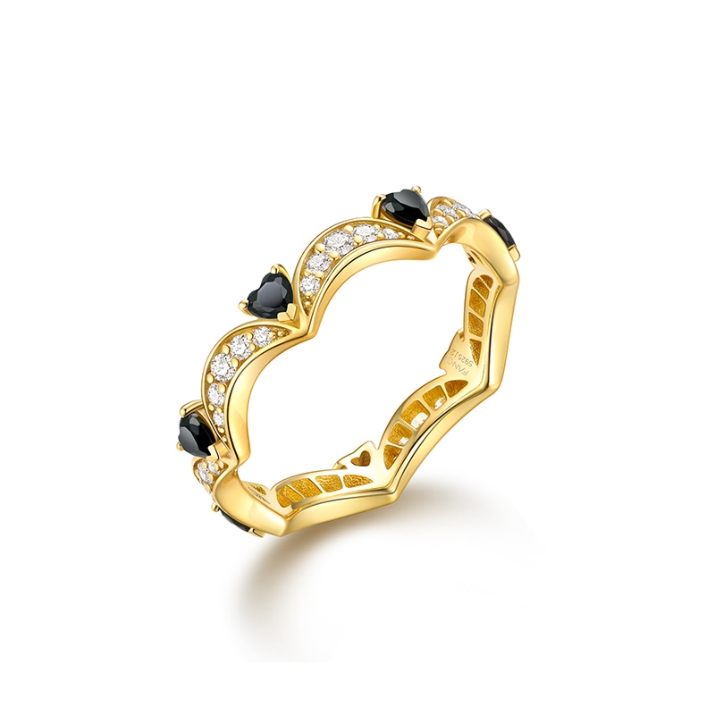 Fanci Heart Moon Love Ring Black Gold S925 Silver
