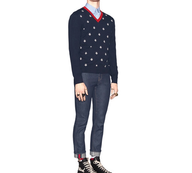 Gucci Bee Print V-Neck Sweater — фото 3