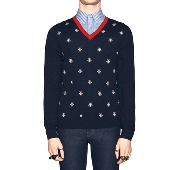 Gucci Bee Print V-Neck Sweater — фото 4