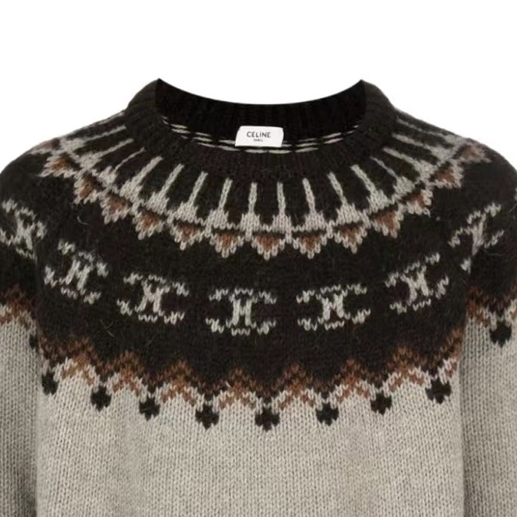 Celine FW23 Pattern Colorblock Crewneck Sweater Brown — фото 2
