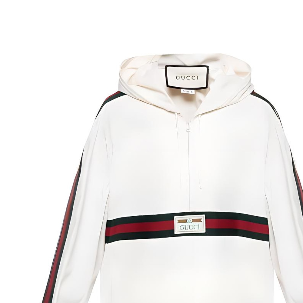 Gucci Logo Half-Zip Hooded Jacket Off-White — фото 4