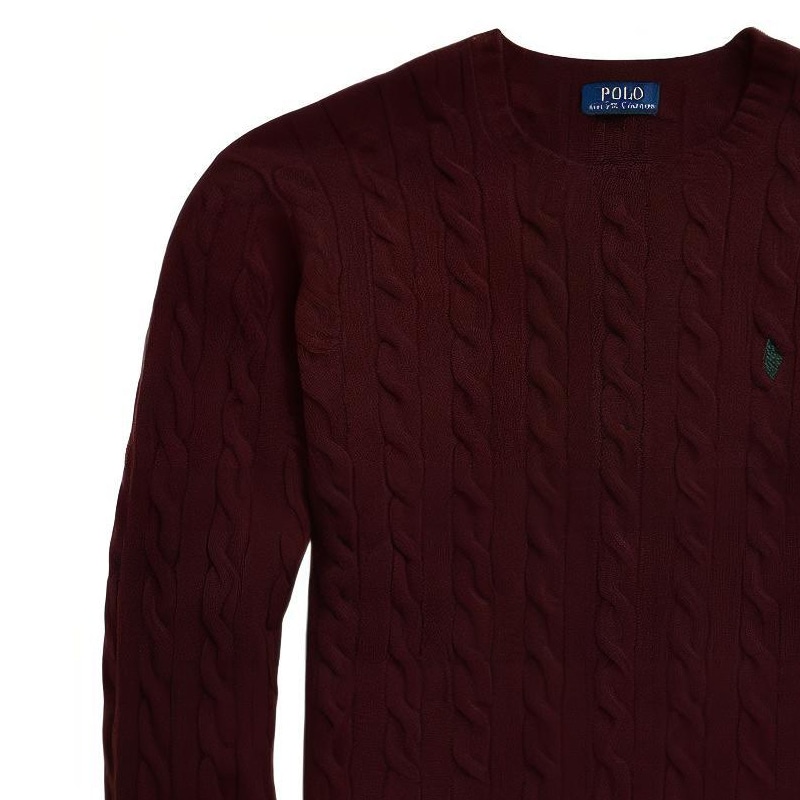 Polo Ralph Lauren FW22 Crewneck Cable Knit Sweater Red Brown — фото 6