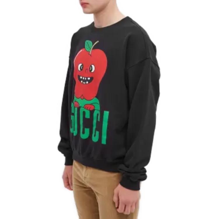 Gucci SS23 Apple Logo Crewneck Sweatshirt Black — фото 1