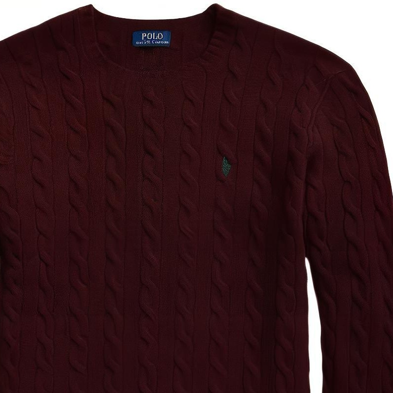 Polo Ralph Lauren FW22 Crewneck Cable Knit Sweater Red Brown — фото 5