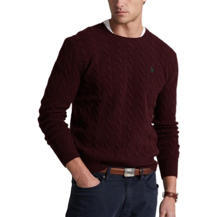Polo Ralph Lauren FW22 Crewneck Cable Knit Sweater Red Brown — фото 3
