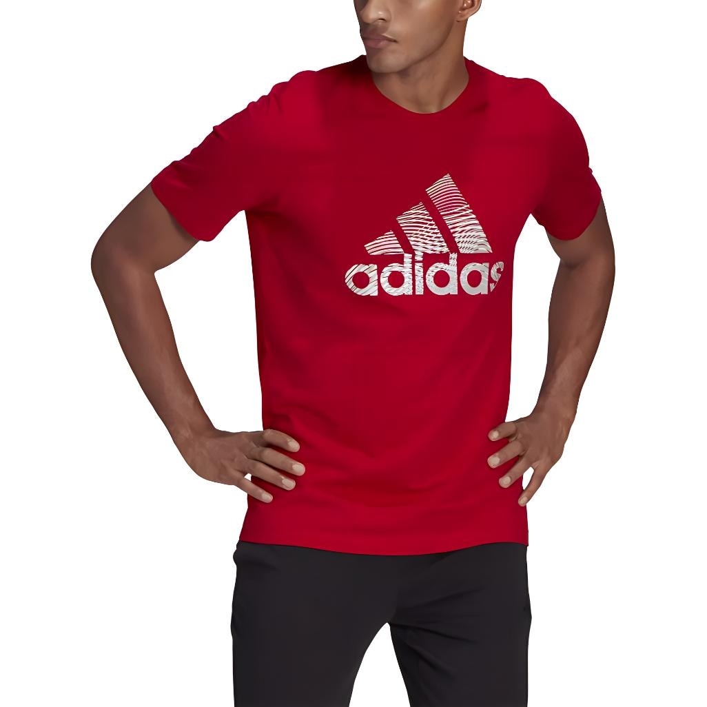 Adidas Letter Logo Crew Neck T-Shirt Red — фото 2