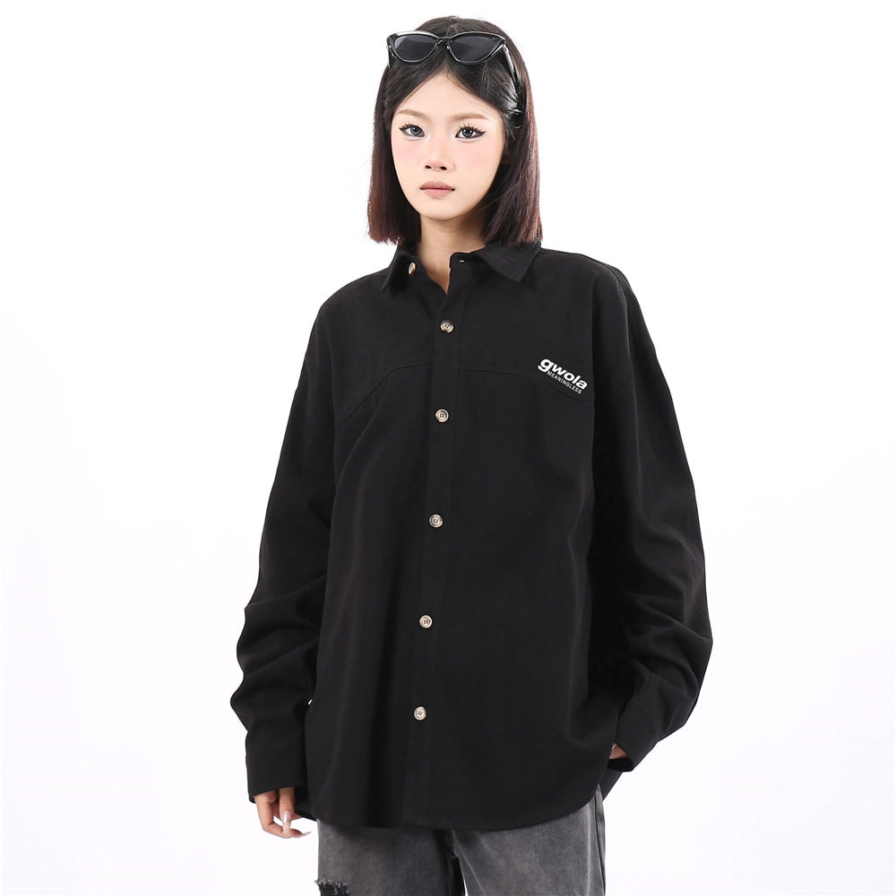 Gwola Basic Letter Print Long Sleeve Shirt — фото 8