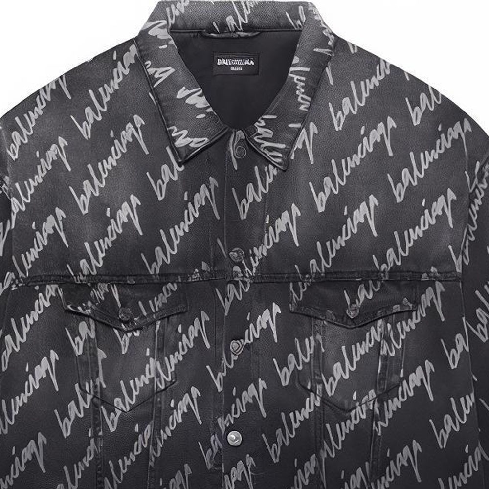 Balenciaga Allover SS22 Logo Denim Jacket Grey — фото 6