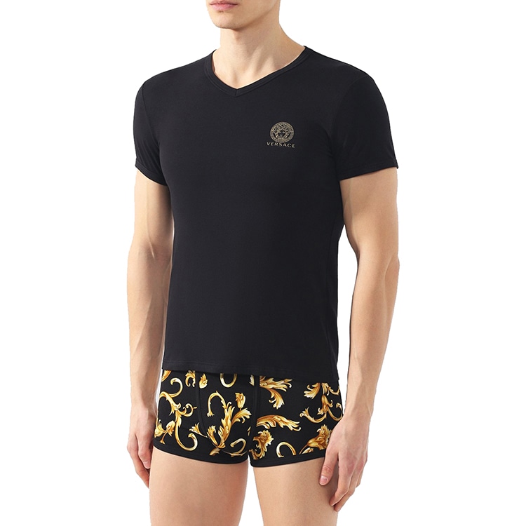Versace V-Neck Logo T-Shirt Black — фото 3