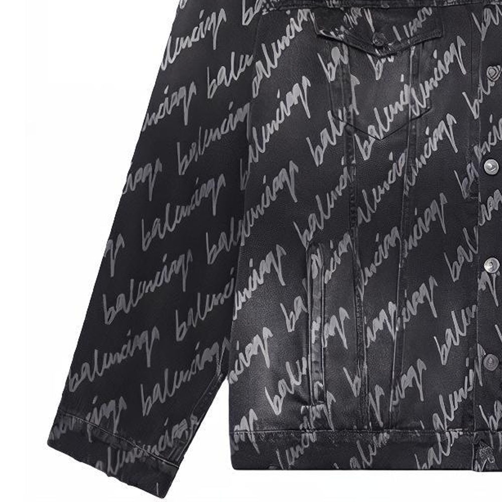 Balenciaga Allover SS22 Logo Denim Jacket Grey — фото 5