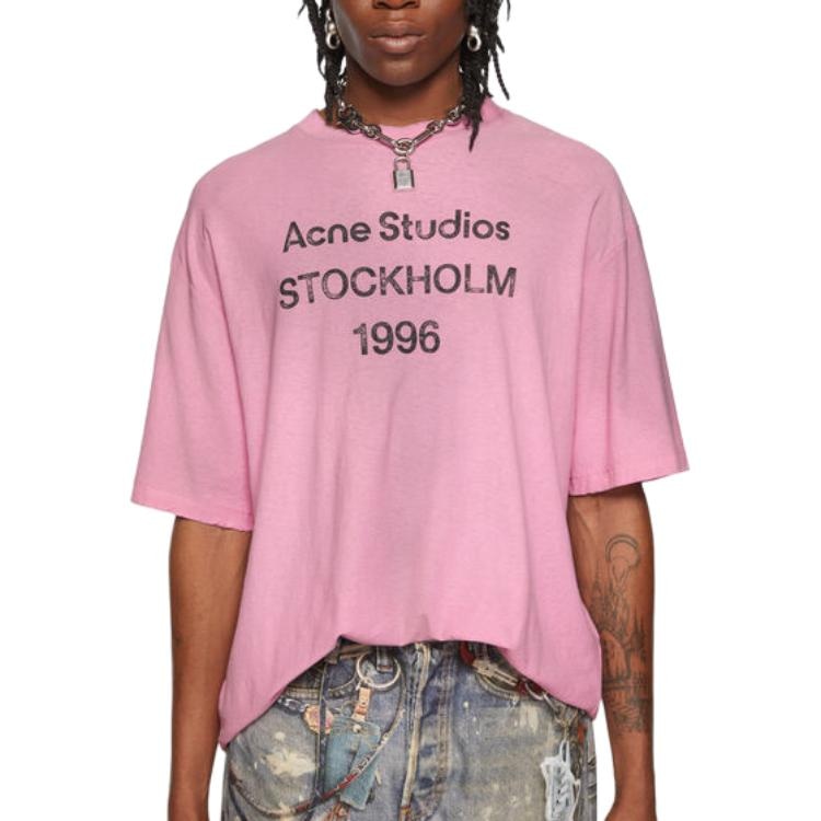 Acne Studios Retro Logo Crewneck T-Shirt Pink — фото 2