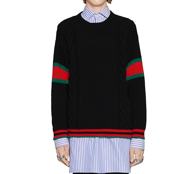 Gucci Striped Hem Crewneck Sweater Black — фото 1