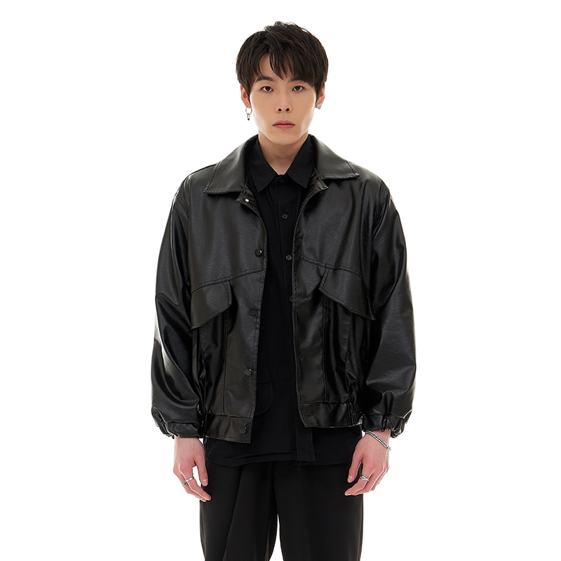 Pmet Classic Button Collar Leather Jacket Black — фото 4