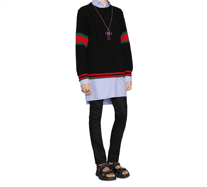 Gucci Striped Hem Crewneck Sweater Black — фото 5