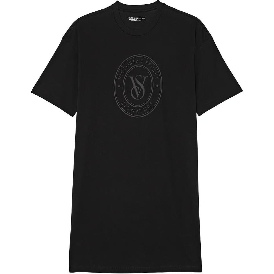 Victoria'S Secret Cotton Oversized Sleep Tee Black Logo