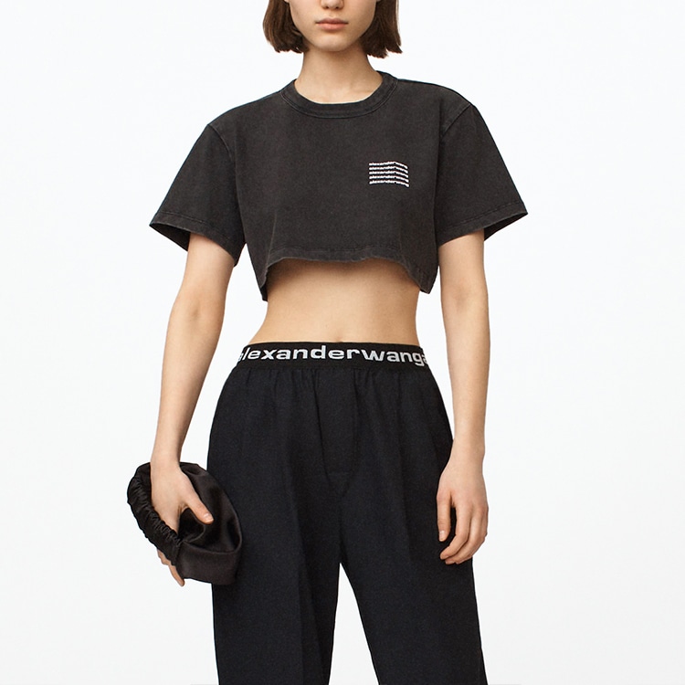 Alexander Wang Logo Cropped T-Shirt Black — фото 4