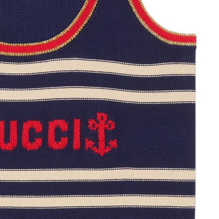 Gucci Striped Logo Sleeveless Top Navy — фото 5