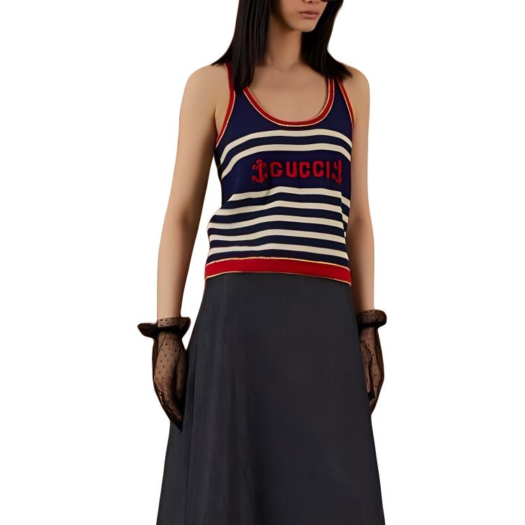 Gucci Striped Logo Sleeveless Top Navy — фото 1