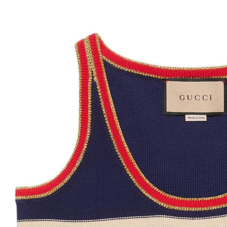 Gucci Striped Logo Sleeveless Top Navy — фото 2