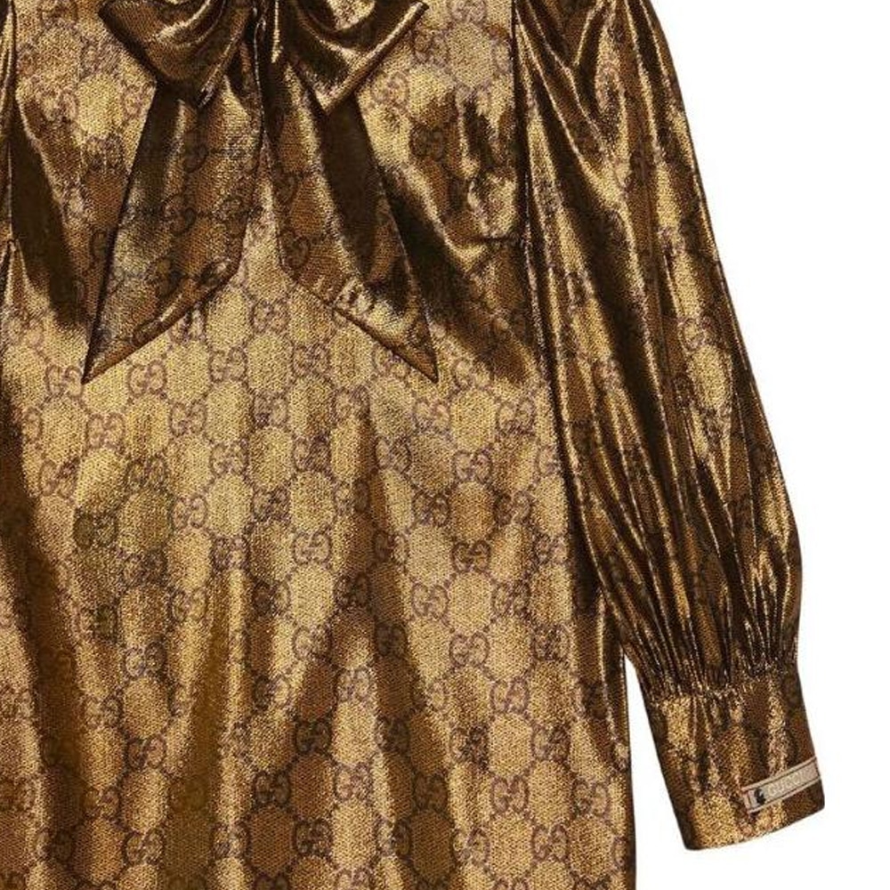 Gucci SS23 Logo Print Long Sleeve Dress Gold — фото 4