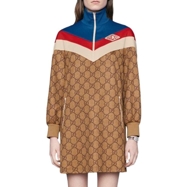 Gucci SS22 Embroidered Logo Dress Brown — фото 5