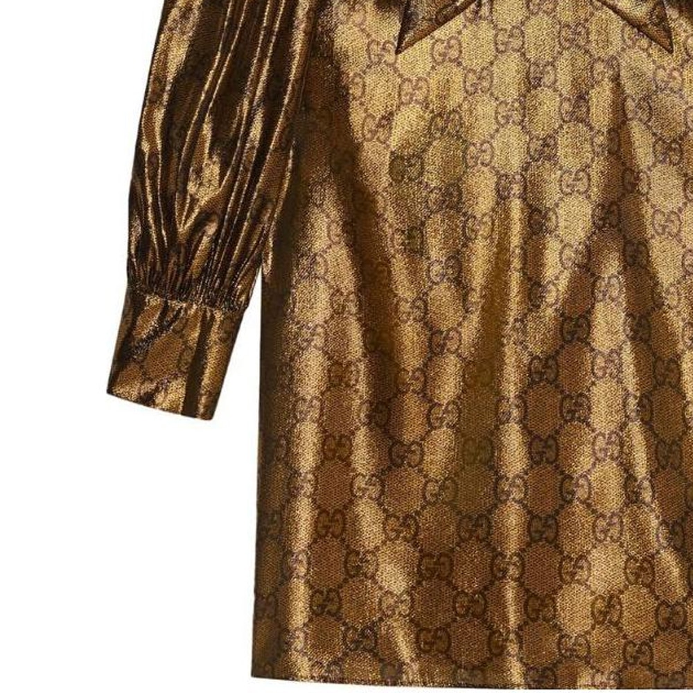 Gucci SS23 Logo Print Long Sleeve Dress Gold — фото 3