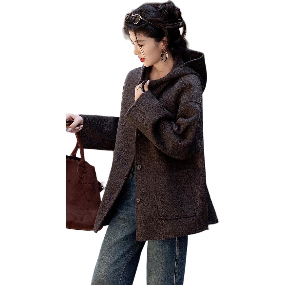 Dme 【dme】 纯色连帽厚款单排扣长袖大衣 女款 — фото 7