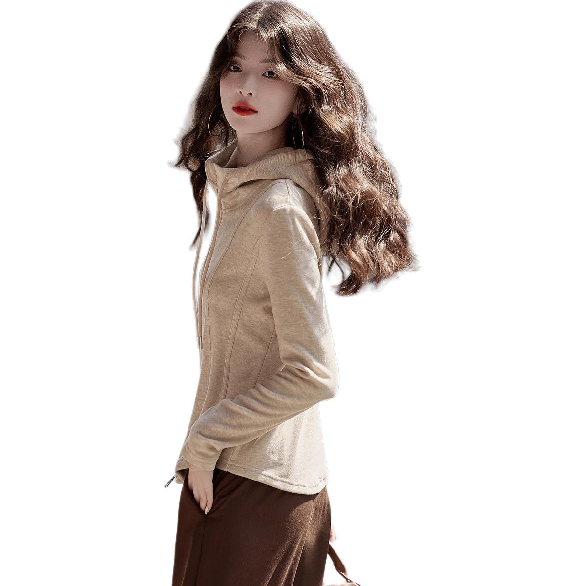 Dme 【dme】 纯色拉链连帽休闲长袖夹克外套 女款 — фото 4