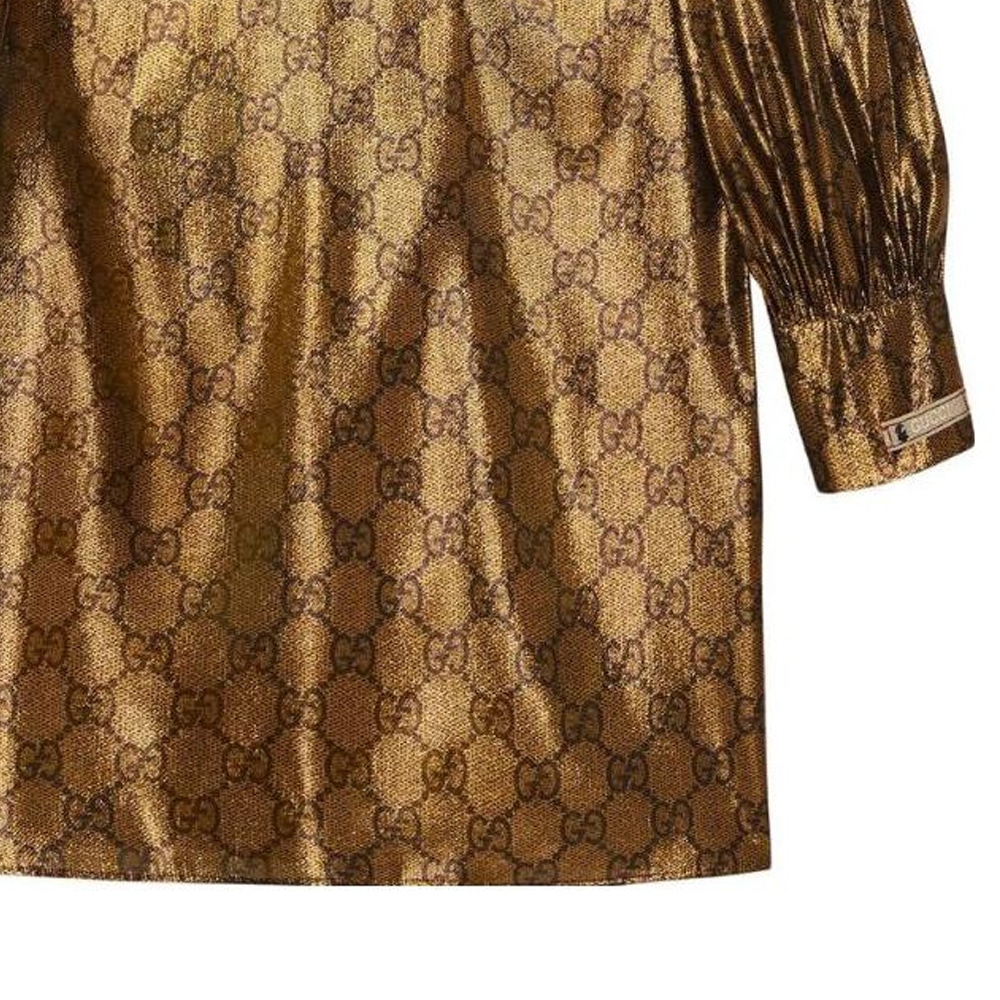 Gucci SS23 Logo Print Long Sleeve Dress Gold — фото 1