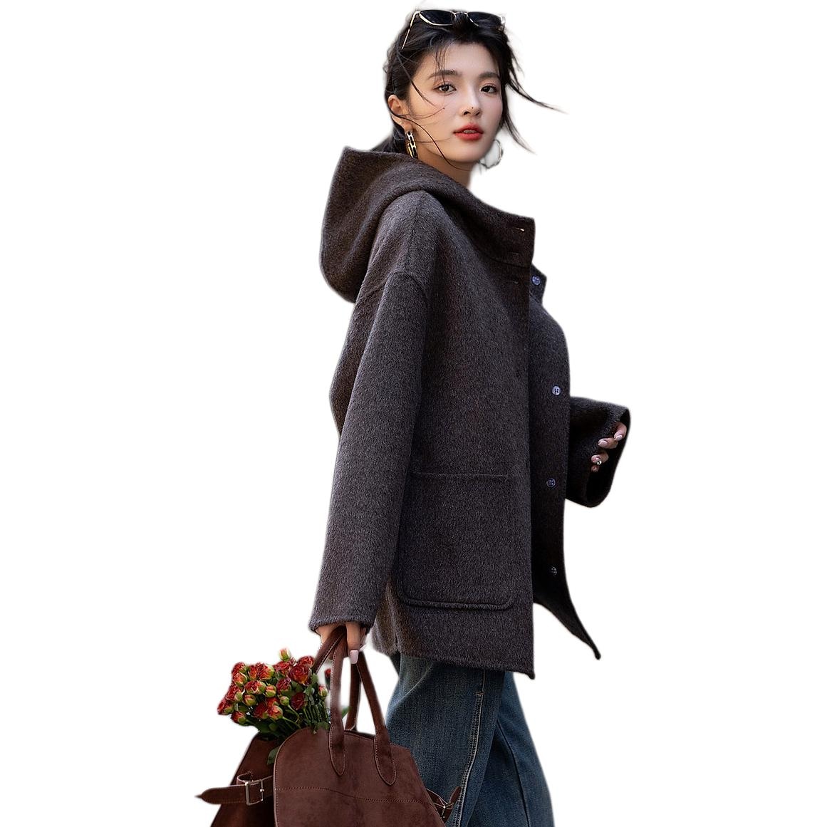 Dme 【dme】 纯色连帽厚款单排扣长袖大衣 女款 — фото 8