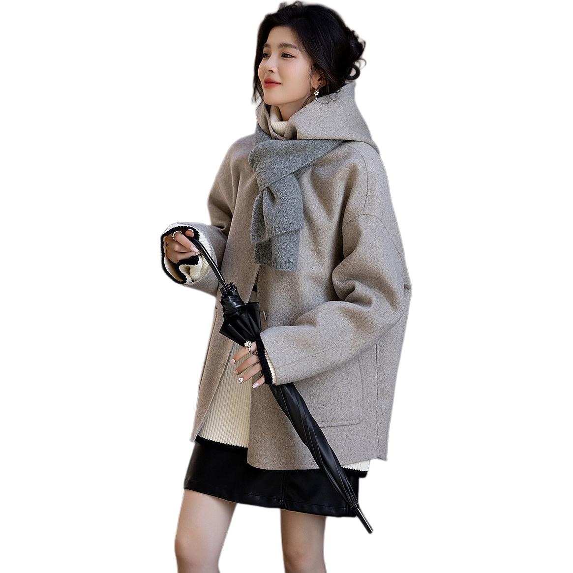 Dme 【dme】 纯色连帽厚款单排扣长袖大衣 女款 — фото 2