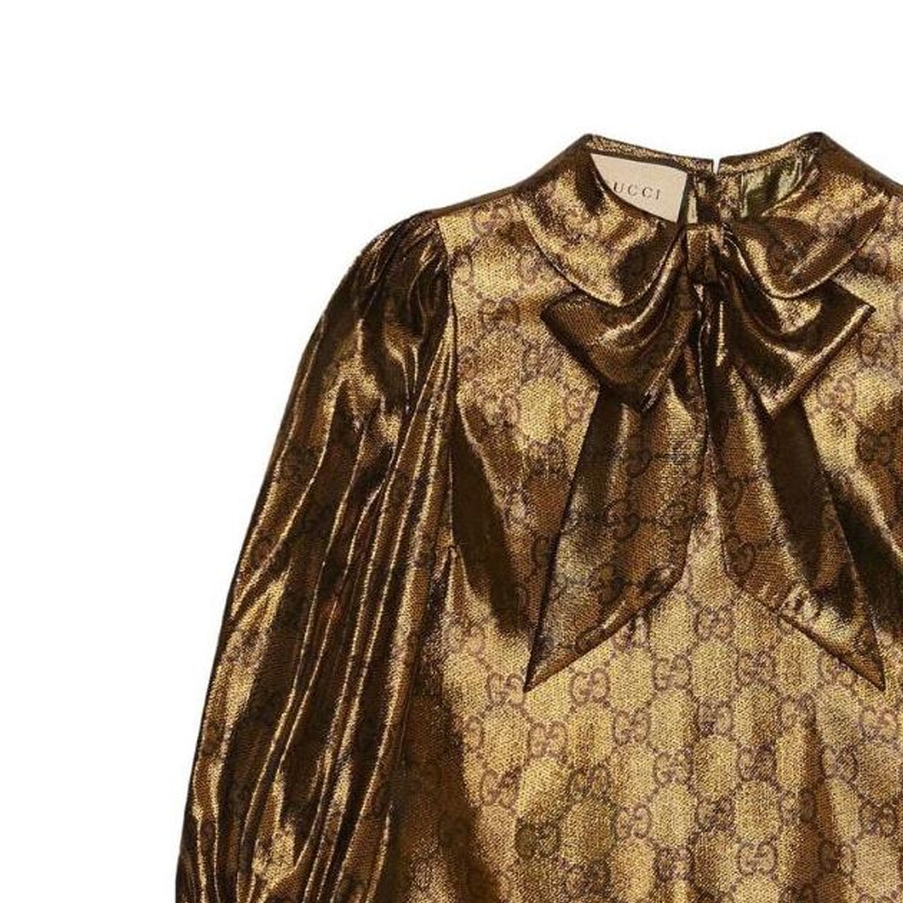 Gucci SS23 Logo Print Long Sleeve Dress Gold — фото 2