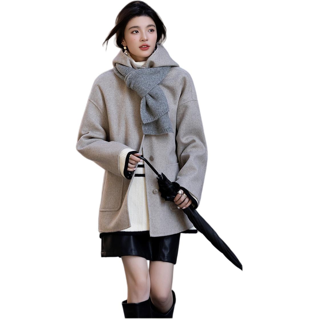 Dme 【dme】 纯色连帽厚款单排扣长袖大衣 女款 — фото 3