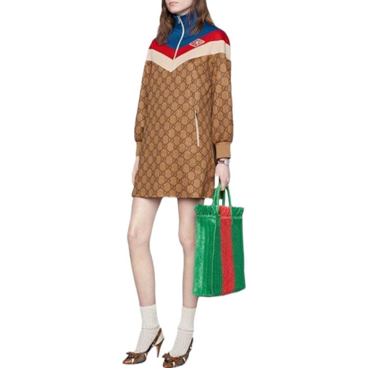 Gucci SS22 Embroidered Logo Dress Brown — фото 4
